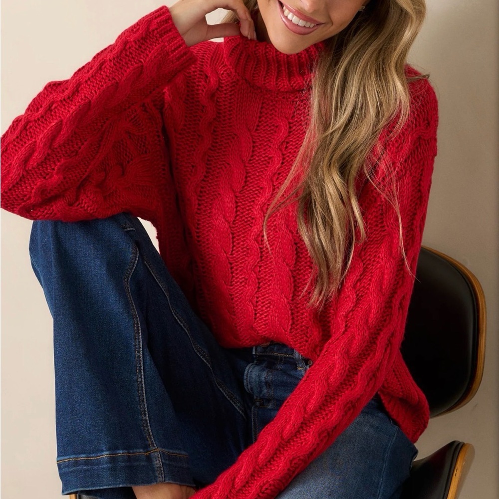 Cozy Red Cable Knit Sweater